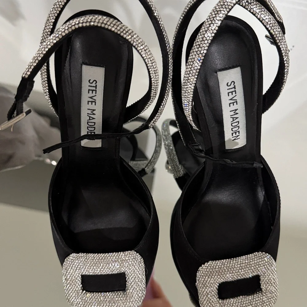 Steve Madden Black Pumps with Glittering Silver Buckles